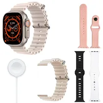 Kit Relogio Inteligente Smartwatch T20 Ultra 2 / 49MM / com Bluetooth / 4 Pulseiras - Cinza