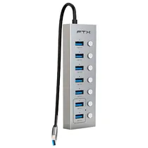 Hub Adaptador Multiporta FTX CT-HUBU7-Ag USB-C / 7 Em 1 / 7X USB-A - Cinza