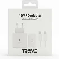 Trove Cargador PD Fast 45W 1USB-C c/Cable USB-C White