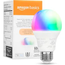 Lâmpada Amazon Basics Smart A19 LED Light Bulb Muda Cor 9W Equivalente 60W- 120V